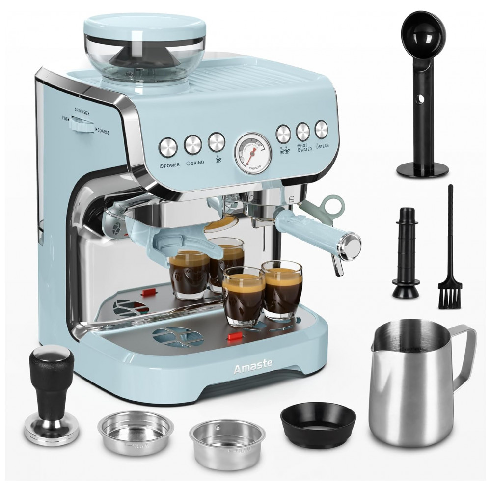ECTQKC77X2KD0B_0-1.jpg - Cafeteira Espresso Amaste 15 Bar com Moinho Integrado Vaporizador 2L Azul Kit Barista Pre-Infusão AC-517EA 110V