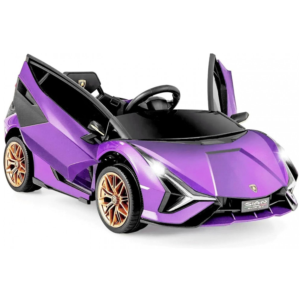 ECTQKGRDFDPC0B_0-1.jpg - Carro Elétrico Infantil Licenciado Lamborghini SIAN OLAKIDS Preto/Roxo 12V com Controle Remoto 2 Velocidades Suspensão e Bluetooth