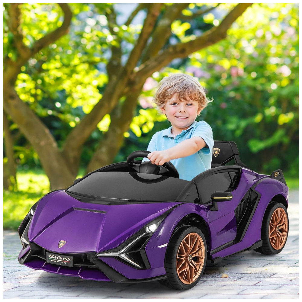 ECTQKGRDFDPC0B_1-1.jpg - Carro Elétrico Infantil Licenciado Lamborghini SIAN OLAKIDS Preto/Roxo 12V com Controle Remoto 2 Velocidades Suspensão e Bluetooth
