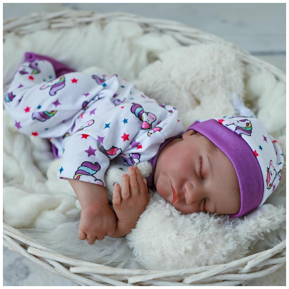 Bebê Recém-Nascido Newborn,Boneca Realista WOOROY, Bebê Reborn de 45 cm com Corpo Completo de Vinil, Menina com Silicone, Detalhes Anatômicos, Dormindo