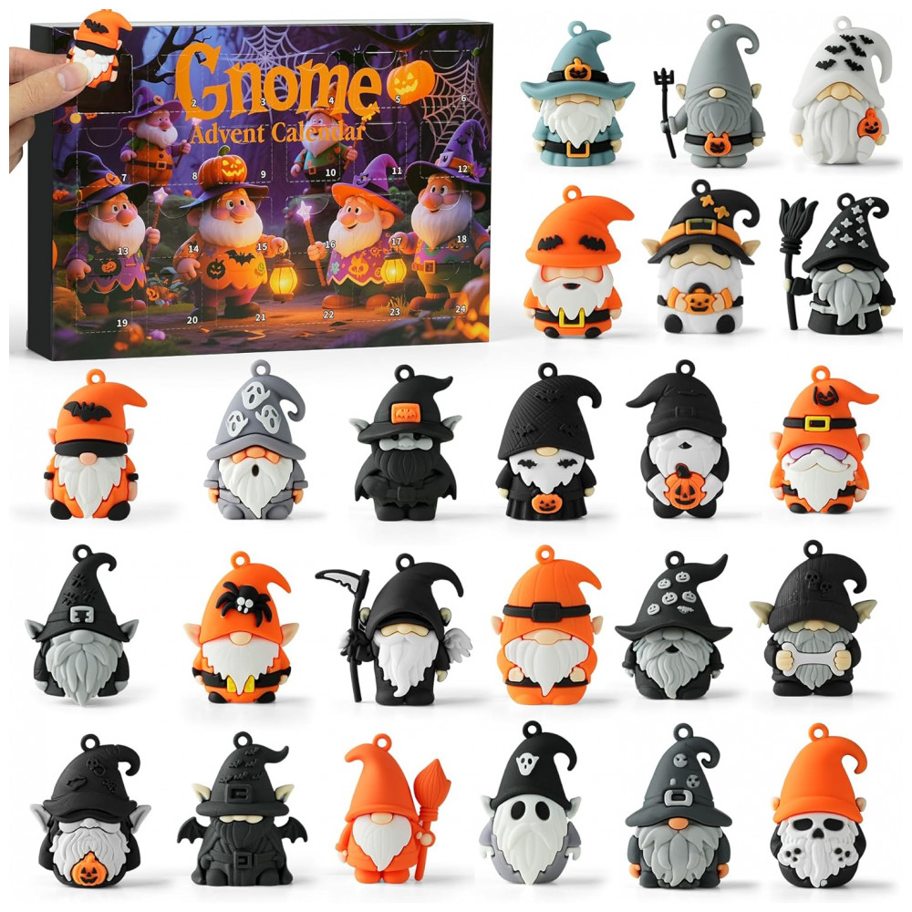Calendário do Advento de Gnomos 2025, Calendário de Contagem Regressiva para o Halloween, com 24 Figuras Colecionáveis de Gnomos,  OFRYH,