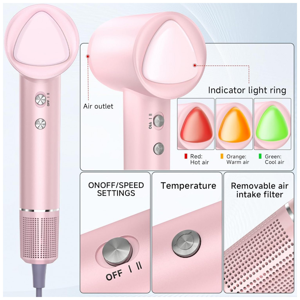 ECTQKN12F73F0B_3-1.jpg - Secador de Cabelo YSATERY, Profissional Iônico Portátil de 160000 RPM com 500 Milhões de Íons Negativos, Secagem Rápida, Baixo Ruído com Bocal Difusor