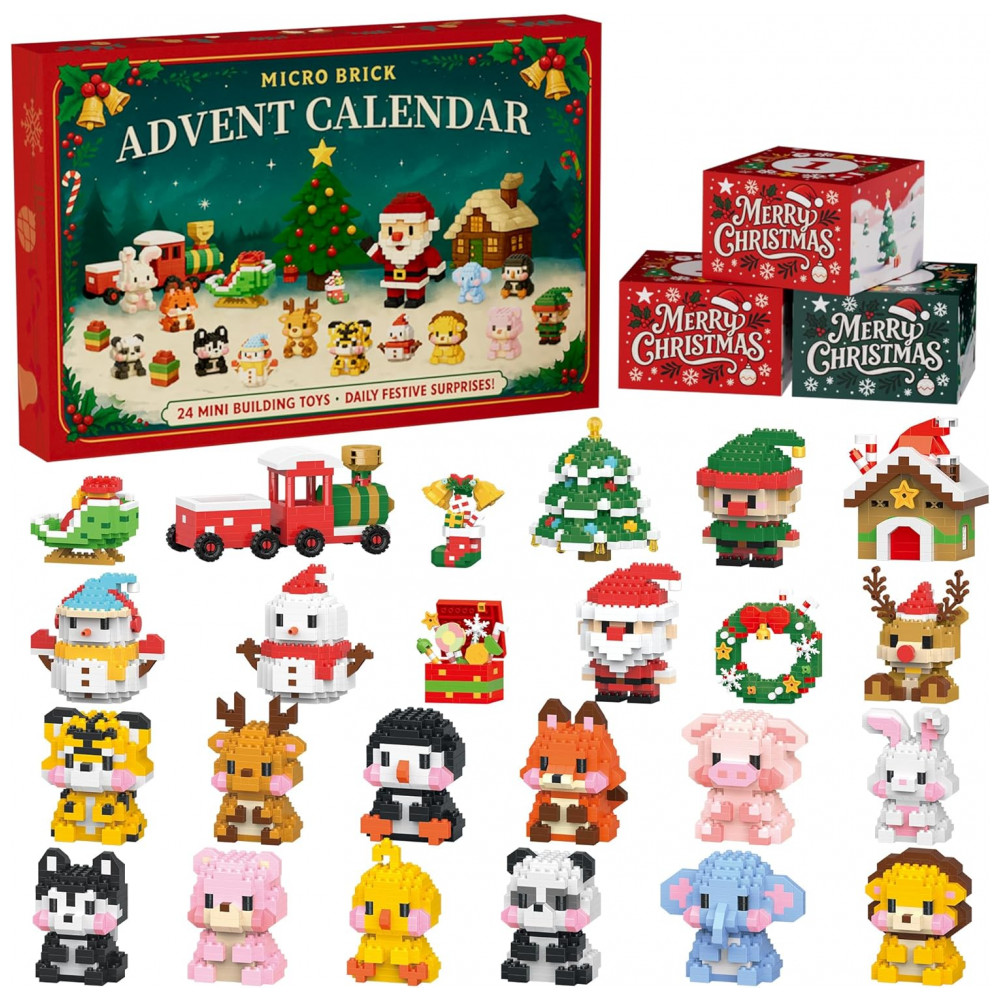 Kit de Construção Calendário do Advento 2025 com Blocos, 24 Dias de Contagem Regressiva para o Natal com 4386 Peças Micro Blocos,RubyPop,