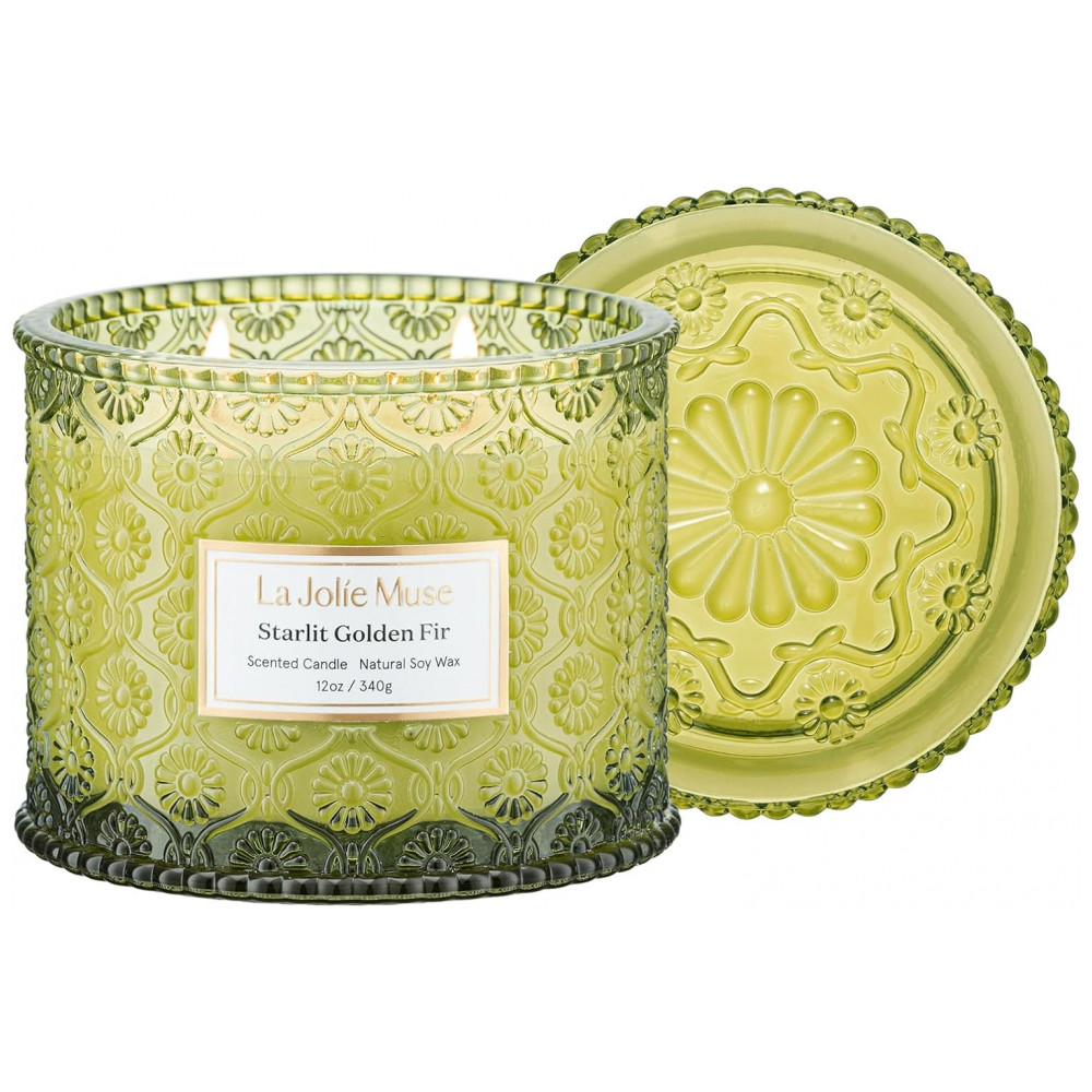 Vela LA JOLIE MUSE Starlit Golden Fir de Cedro, Patchouli e Bálsamo de Pinheiro 340g de Cera de Soja com 2 Pavios para 60 Horas de Queima Limpa