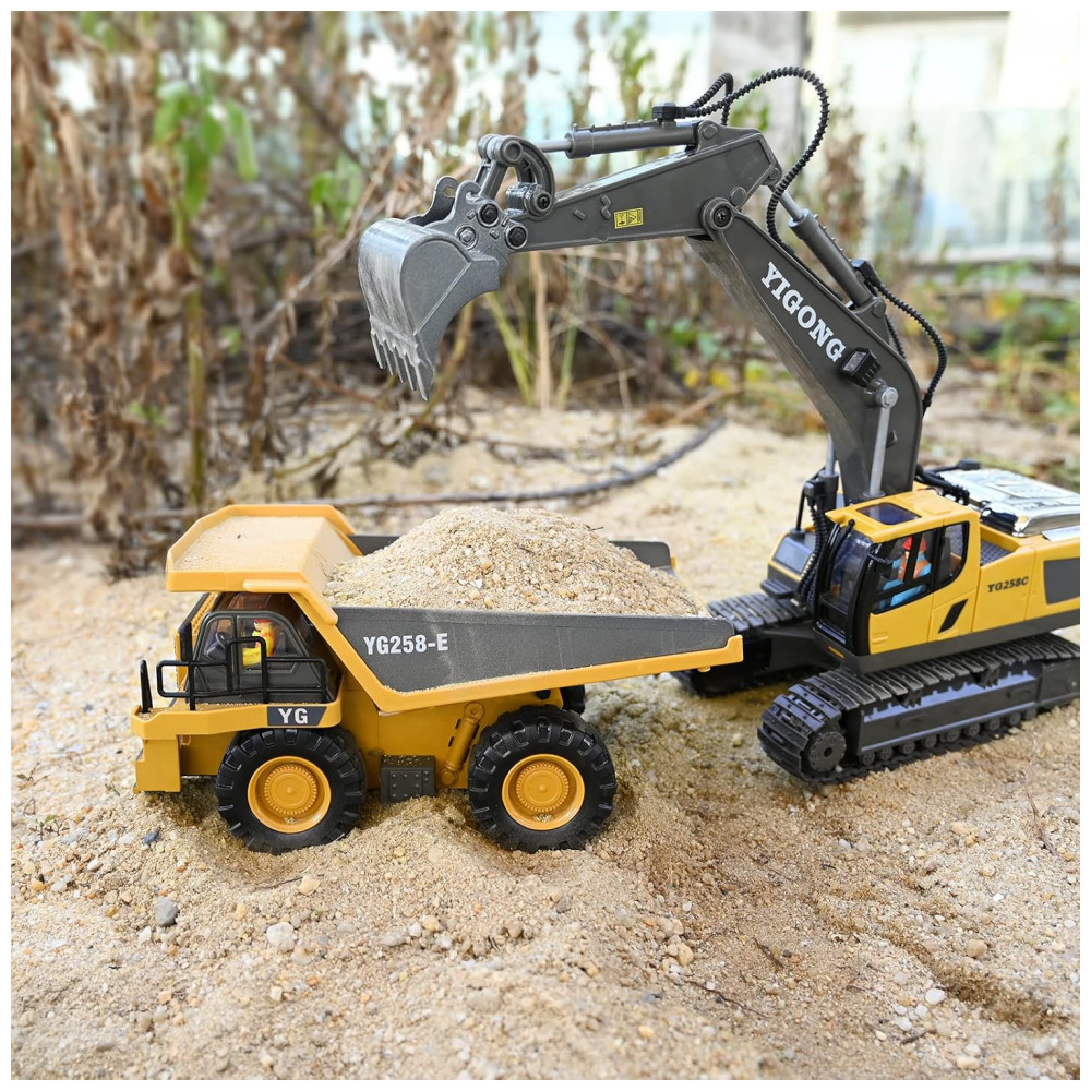 ECTQKWBWVYBB0B_3-1.jpg - Caminhão Basculante de Controle Remoto 9 Canais 2 Baterias Brinquedo de Construção RC com Cama de Metal, Luzes e Sons, KidsFaves