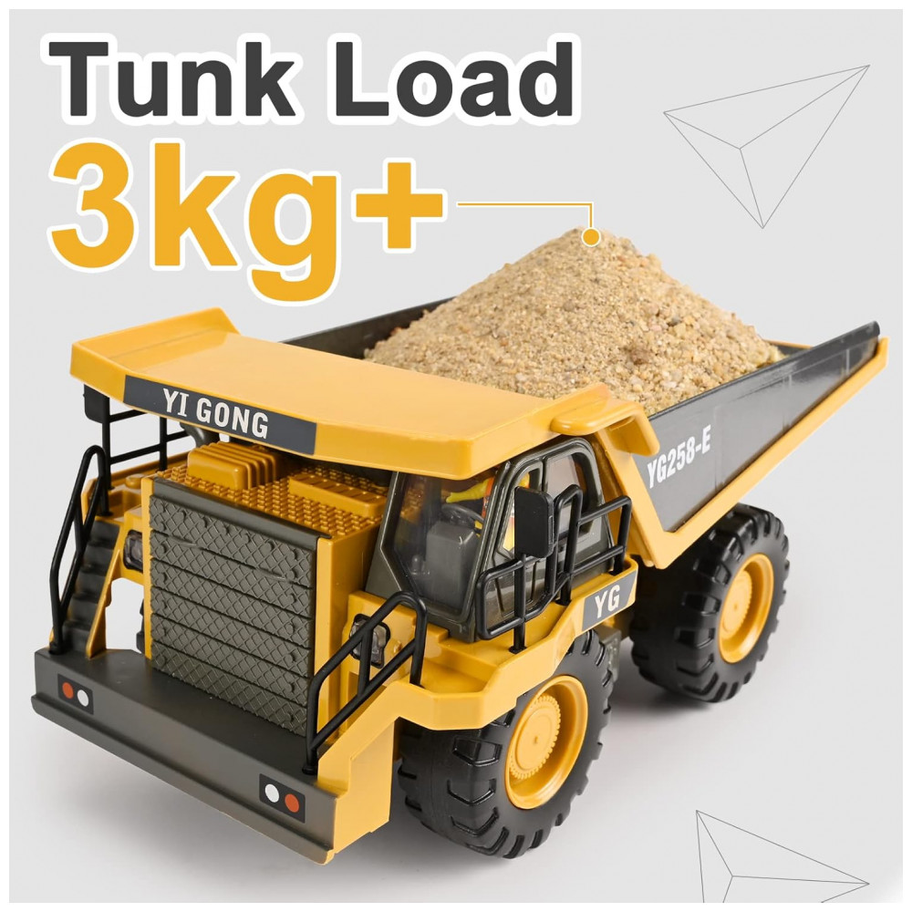 ECTQKWBWVYBB0B_4-1.jpg - Caminhão Basculante de Controle Remoto 9 Canais 2 Baterias Brinquedo de Construção RC com Cama de Metal, Luzes e Sons, KidsFaves