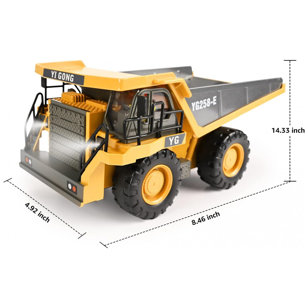 ECTQKWBWVYBB0B_6-1.jpg - Caminhão Basculante de Controle Remoto 9 Canais 2 Baterias Brinquedo de Construção RC com Cama de Metal, Luzes e Sons, KidsFaves