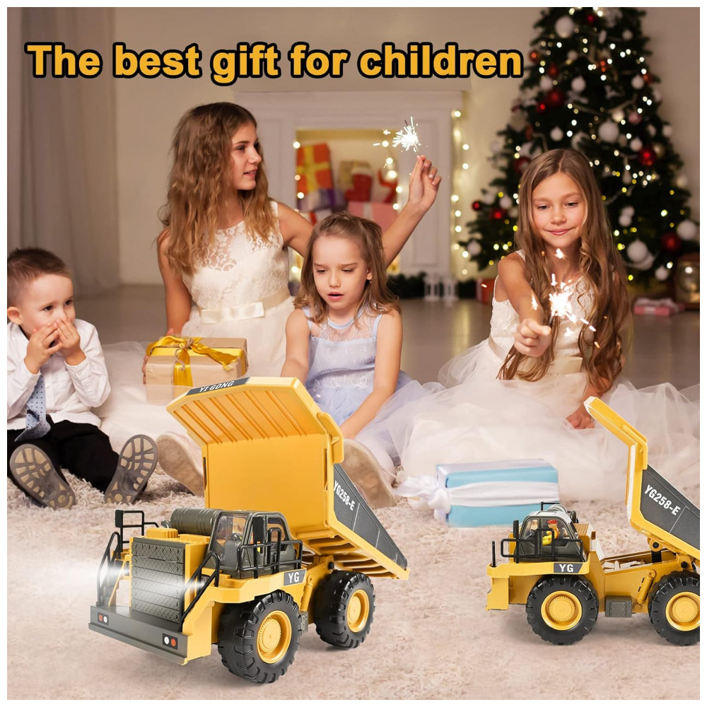 ECTQKWBWVYBB0B_7-1.jpg - Caminhão Basculante de Controle Remoto 9 Canais 2 Baterias Brinquedo de Construção RC com Cama de Metal, Luzes e Sons, KidsFaves