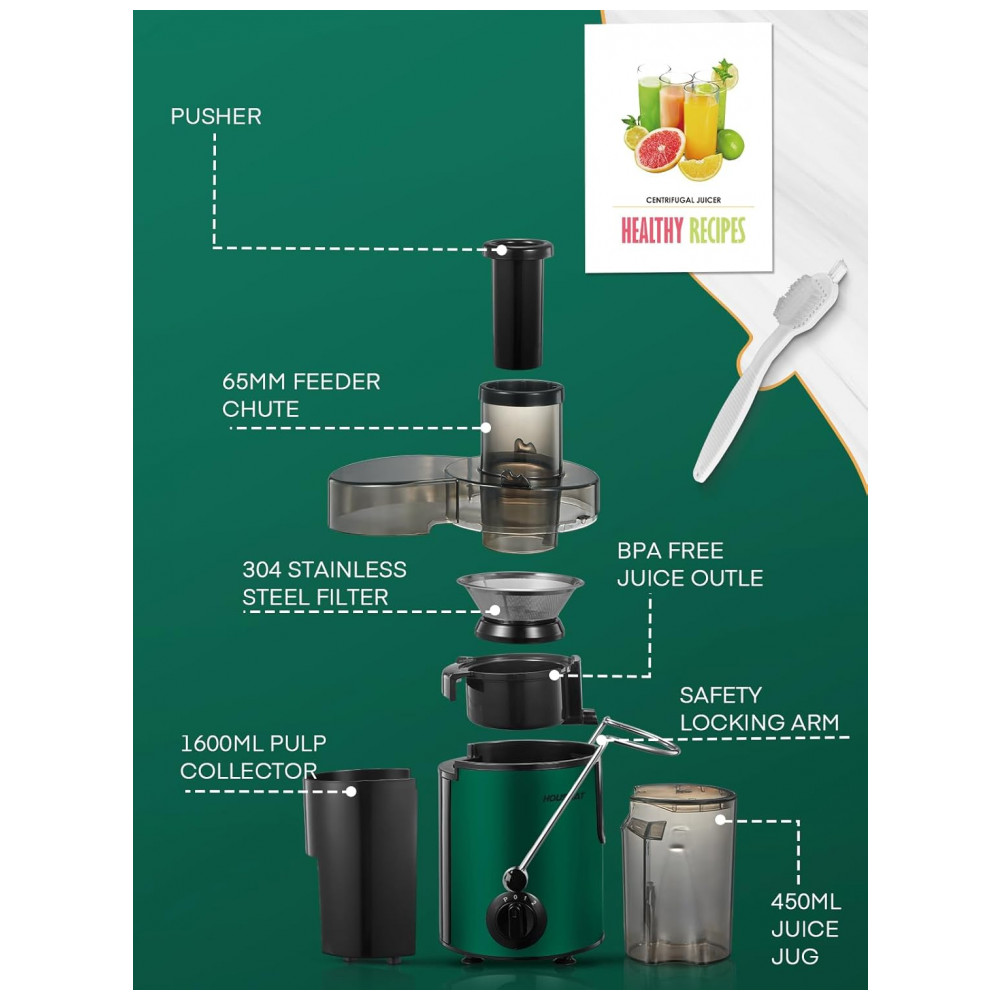 Extrator de Suco HOUSNAT Centrífugo, Potência Máxima de 800W, Bocal Largo de 65MM, Extrai Sucos de Frutas e Vegetais Inteiros, 3 Velocidades para Suco - Imagem 6