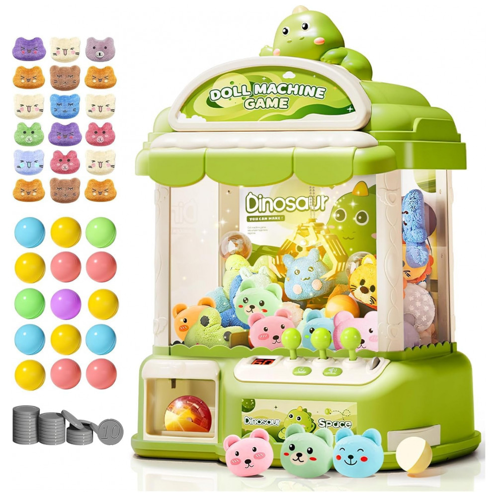 ECTQKYL2845F0B_0-1.jpg - Máquina de Garra Verde MIAOKE – Mini Arcade Infantil com 30 Prêmios, 20 Ovos‑Surpresa, Luzes LED e Música Ajustável