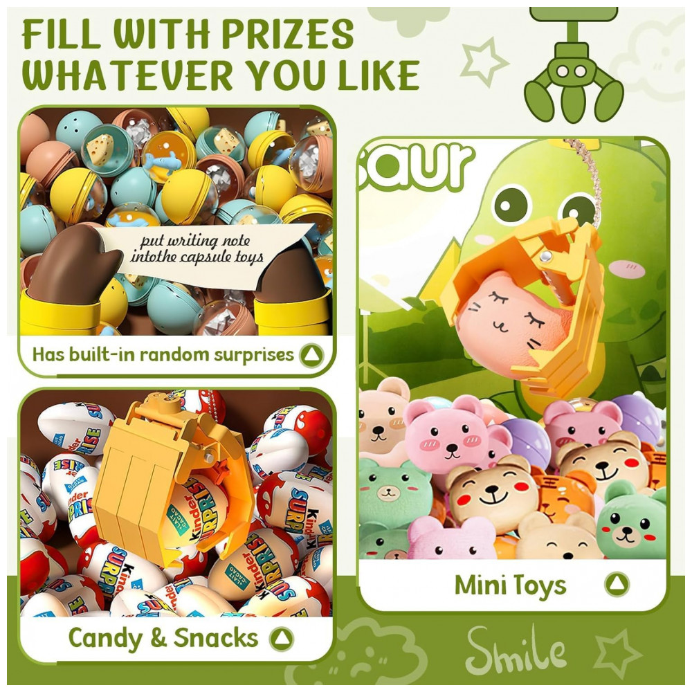 ECTQKYL2845F0B_8-1.jpg - Máquina de Garra Verde MIAOKE – Mini Arcade Infantil com 30 Prêmios 20 Ovos‑Surpresa Luzes LED e Música Ajustável