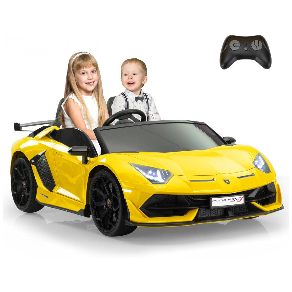 ECTQKZRC27QC0B_0-1.jpg - Carro Elétrico Infantil Licenciado TOBBI Lamborghini 24V 2 Lugares, Velocidade 13 km/h, Bancos em Couro PU, Cinto Ajustável, Drift 360°, Amarelo