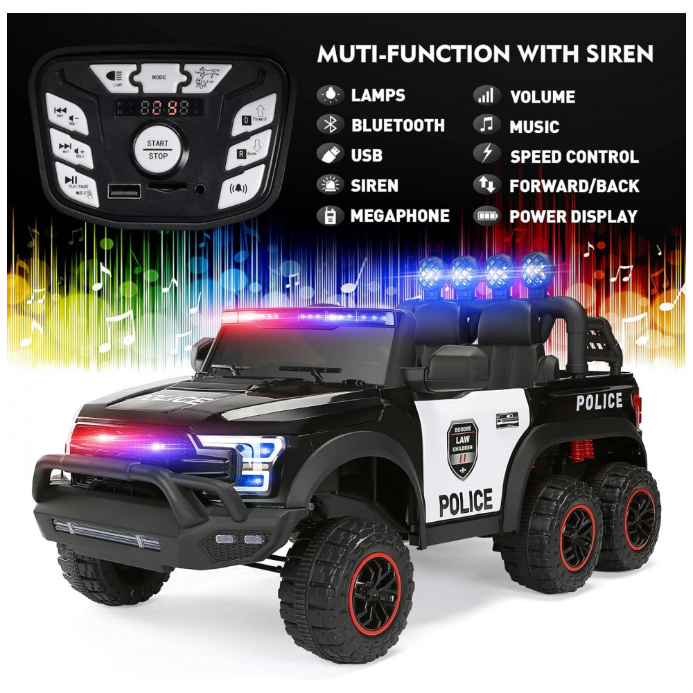 ECTQL15Q2HHF0B_3-1.jpg - Carrinho Elétrico Infantil Policial 6 Rodas, 12V, 7Ah, Controle Remoto, Porta-Malas, Luzes LED, Sirene, Intercom, 3 Velocidades, Suspensão Joyldias