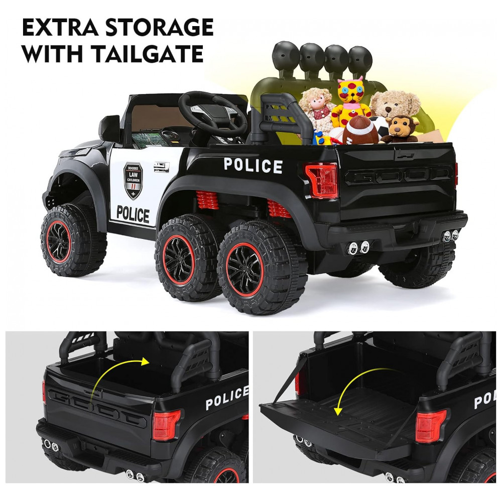 ECTQL15Q2HHF0B_4-1.jpg - Carrinho Elétrico Infantil Policial 6 Rodas, 12V, 7Ah, Controle Remoto, Porta-Malas, Luzes LED, Sirene, Intercom, 3 Velocidades, Suspensão Joyldias