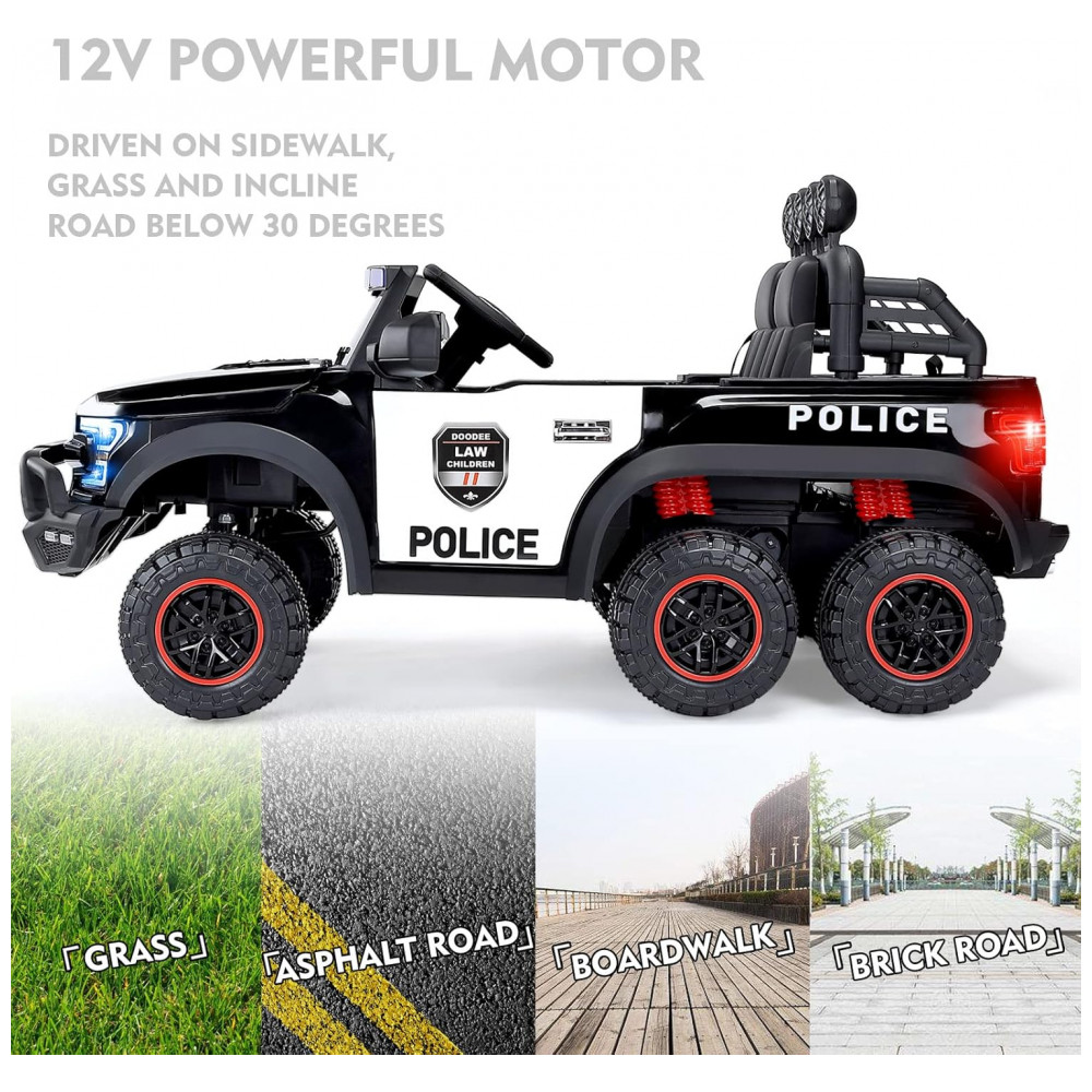 ECTQL15Q2HHF0B_6-1.jpg - Carrinho Elétrico Infantil Policial 6 Rodas, 12V, 7Ah, Controle Remoto, Porta-Malas, Luzes LED, Sirene, Intercom, 3 Velocidades, Suspensão Joyldias