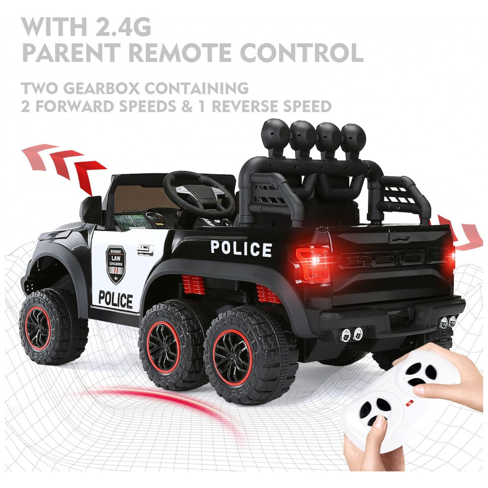 ECTQL15Q2HHF0B_7-1.jpg - Carrinho Elétrico Infantil Policial 6 Rodas, 12V, 7Ah, Controle Remoto, Porta-Malas, Luzes LED, Sirene, Intercom, 3 Velocidades, Suspensão Joyldias