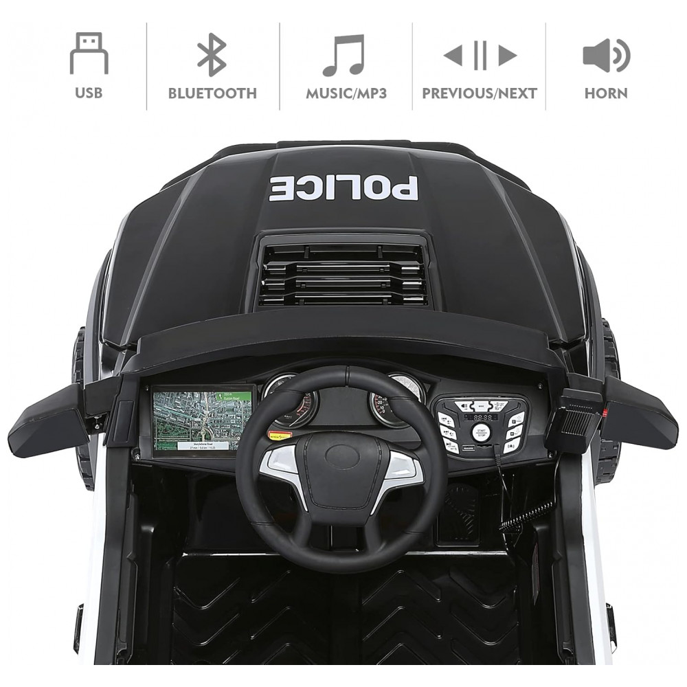 ECTQL15Q2HHF0B_8-1.jpg - Carrinho Elétrico Infantil Policial 6 Rodas, 12V, 7Ah, Controle Remoto, Porta-Malas, Luzes LED, Sirene, Intercom, 3 Velocidades, Suspensão Joyldias