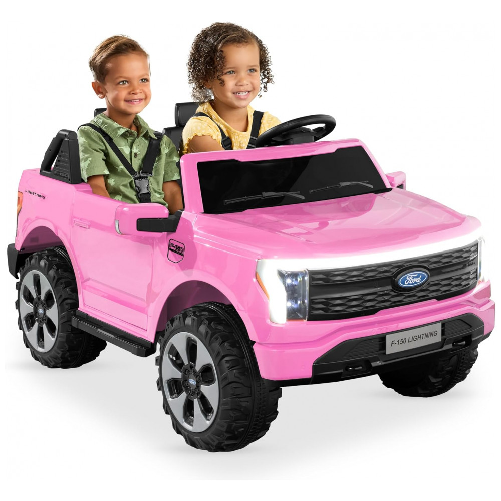 ECTQL3DJQ6MD0B_0-1.jpg - Carro Elétrico Infantil Licenciado Best Choice Products Ford F-150 Lightning 24V Rosa, 2 Lugares, com Controle Remoto e Bluetooth, Capacidade de 60 kg