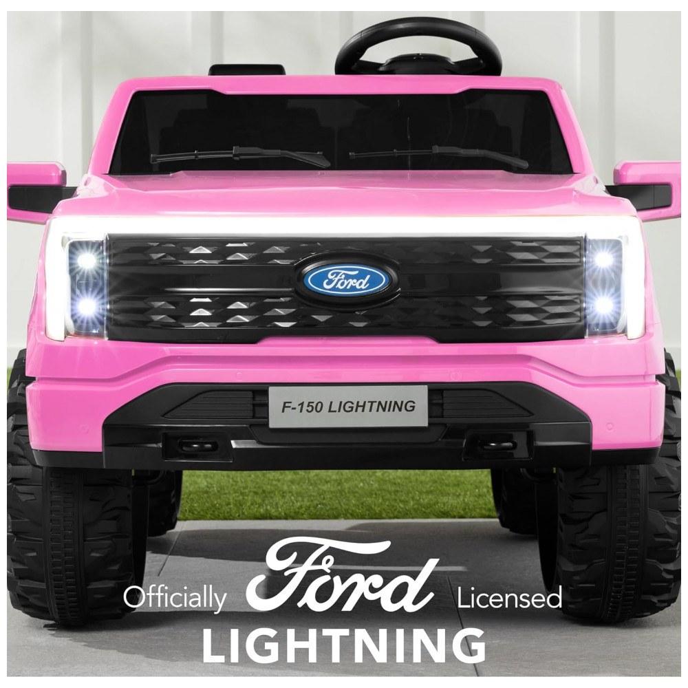 ECTQL3DJQ6MD0B_1-1.jpg - Carro Elétrico Infantil Licenciado Best Choice Products Ford F-150 Lightning 24V Rosa, 2 Lugares, com Controle Remoto e Bluetooth, Capacidade de 60 kg