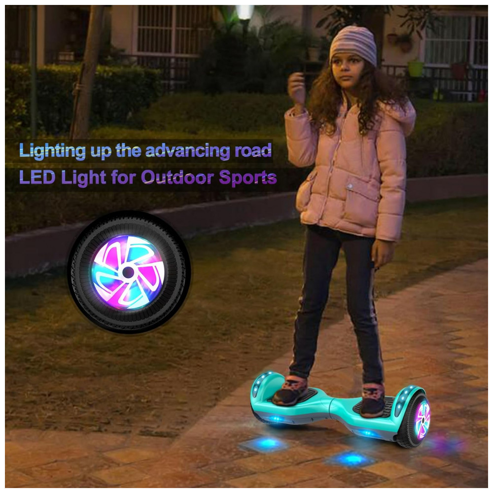 ECTQL4VB3YF80B_2-1.jpg - Hoverboard Elétrico Verde-Água 6,5”, Autoequilibrado, Bluetooth, LED, Motor 350W, Alcance 16 km, Velocidade 16 km/h