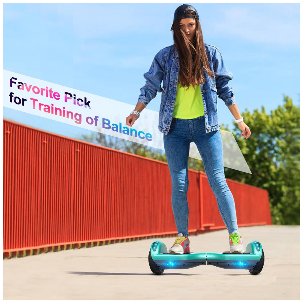 ECTQL4VB3YF80B_6-1.jpg - Hoverboard Elétrico Verde-Água 6,5”, Autoequilibrado, Bluetooth, LED, Motor 350W, Alcance 16 km, Velocidade 16 km/h