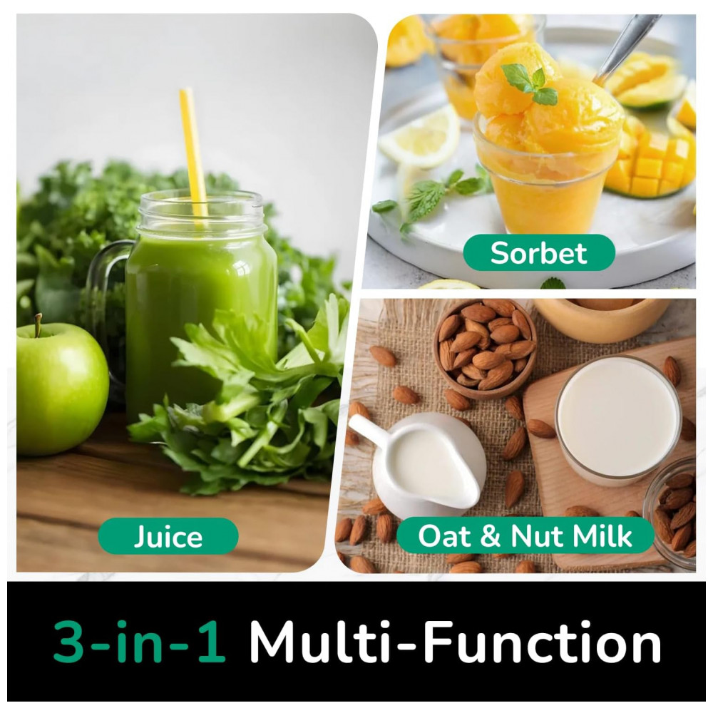 Extrator de Sucos a Frio Canoly C16,  Boca Extra Larga, 3 em 1 para Sucos, Sorvetes e Leites Vegetais, Motor Potente sem Escovas de Carvão, - Imagem 2