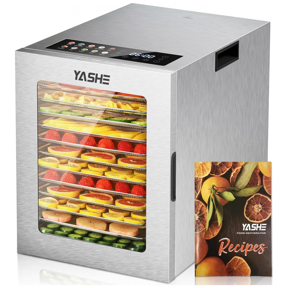 ECTQL9ZWL24F0B_0-1.jpg - Desidratador de Alimentos 12 Bandejas em Aço Inoxidável, 10 Programas Pré-Definidos com Temporizador de 48H e Controle de Temperatura, 850W,YASHE