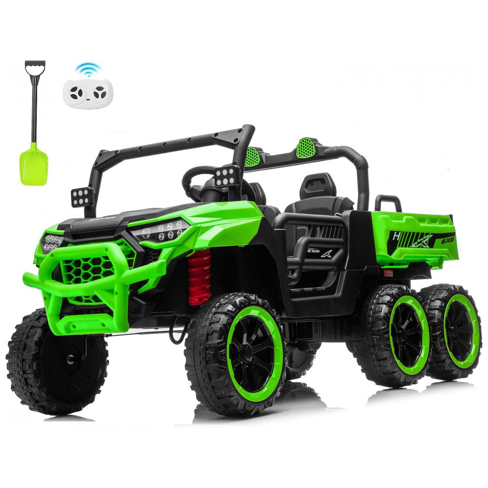 ECTQLB4JJCGF0B_0-1.jpg - Caminhão Basculante Infantil Letsgoride Verde 24V 2 Lugares 4 Motores 100W Caçamba Automática 4WD Bluetooth Música LED 6 Rodas