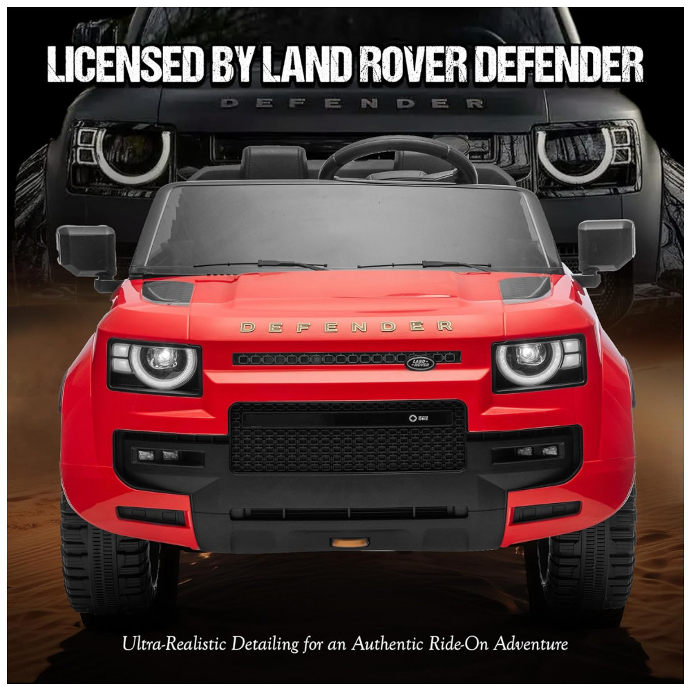 ECTQLJGCF8VF0B_1-1.jpg - Carro Elétrico Infantil Licenciado 2 Lugares Land Rover Defender Letsgoride Vermelho 24V 4x100W com Controle Remoto Suspensão Som e LED