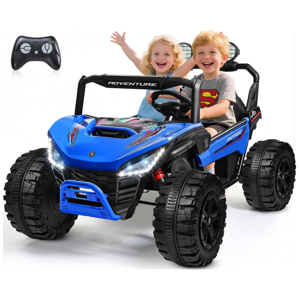ECTQLL3HQBFF0B_0-1.jpg - Carro Elétrico Infantil ANPABO Azul 24V 2 Lugares 4 Motores 200W Suspensão Rainbow LED Controle Bluetooth 5.1km/h