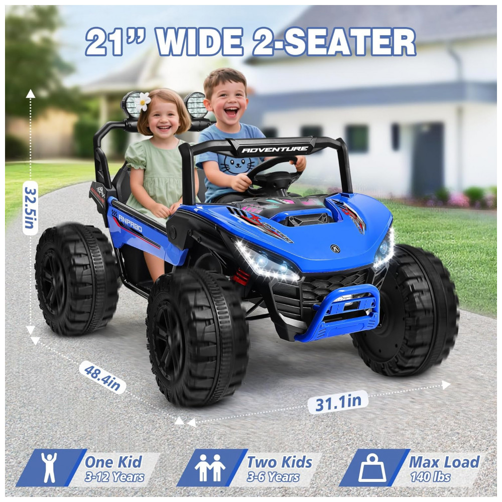 ECTQLL3HQBFF0B_1-1.jpg - Carro Elétrico Infantil ANPABO Azul 24V 2 Lugares 4 Motores 200W Suspensão Rainbow LED Controle Bluetooth 5.1km/h