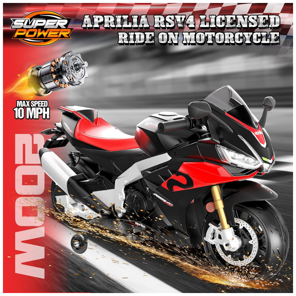ECTQLNF8FQDF0B_1-1.jpg - Moto Elétrica Infantil Letsgoride Aprilia RSV4 24V Vermelha e Preta com Rodinhas de Treinamento Farol Música e USB 200W