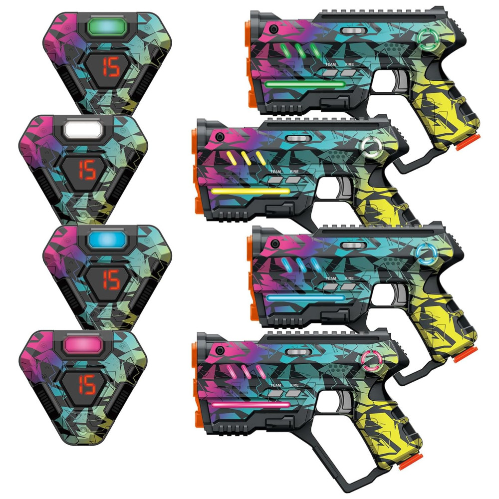 Conjunto de Pistola de Brinquedo c Laser Tag, 4 Pistolas e 4 Coletes de Exibição de Pontuação em LED Digital para Crianças e Adultos, Winyea, Colorido