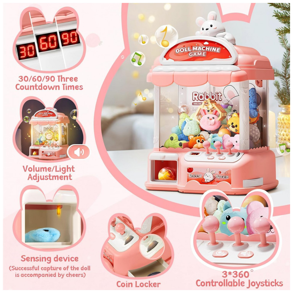 ECTQLPR8945F0B_2-1.jpg - Máquina de Garra Rosa MIAOKE Large Claw Machine – Mini Arcade Infantil com 30 Prêmios 24 Moedas Luzes LED e Som Ajustável