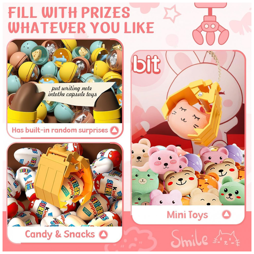 ECTQLPR8945F0B_8-1.jpg - Máquina de Garra Rosa MIAOKE Large Claw Machine – Mini Arcade Infantil com 30 Prêmios 24 Moedas Luzes LED e Som Ajustável