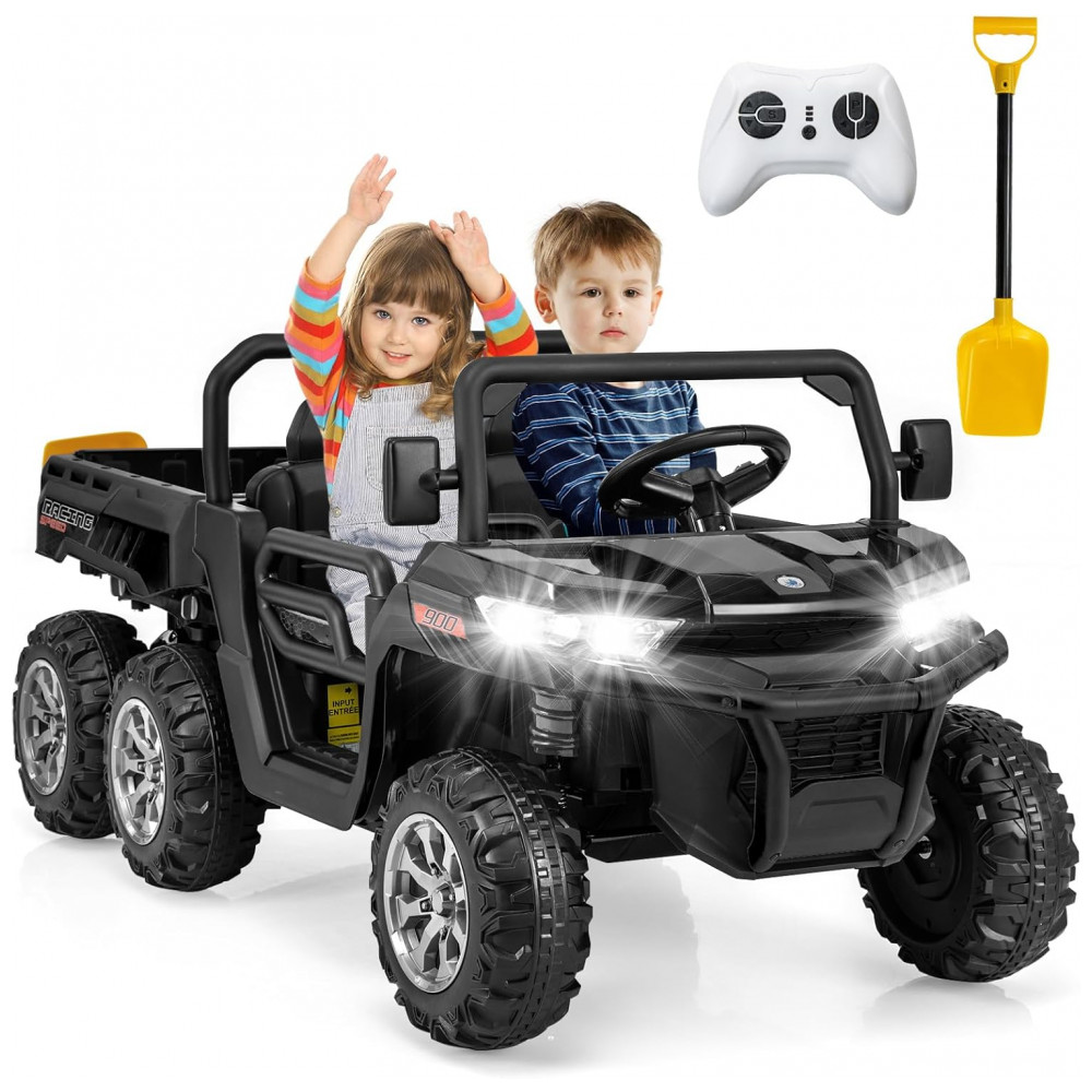 ECTQLRY2M13D0B_0-1.jpg - Caminhão Basculante Elétrico Infantil OLAKIDS Preto 24V 2 Lugares 4WD 6x6 Caçamba Elétrica Suspensão Controle Remoto 4x90W