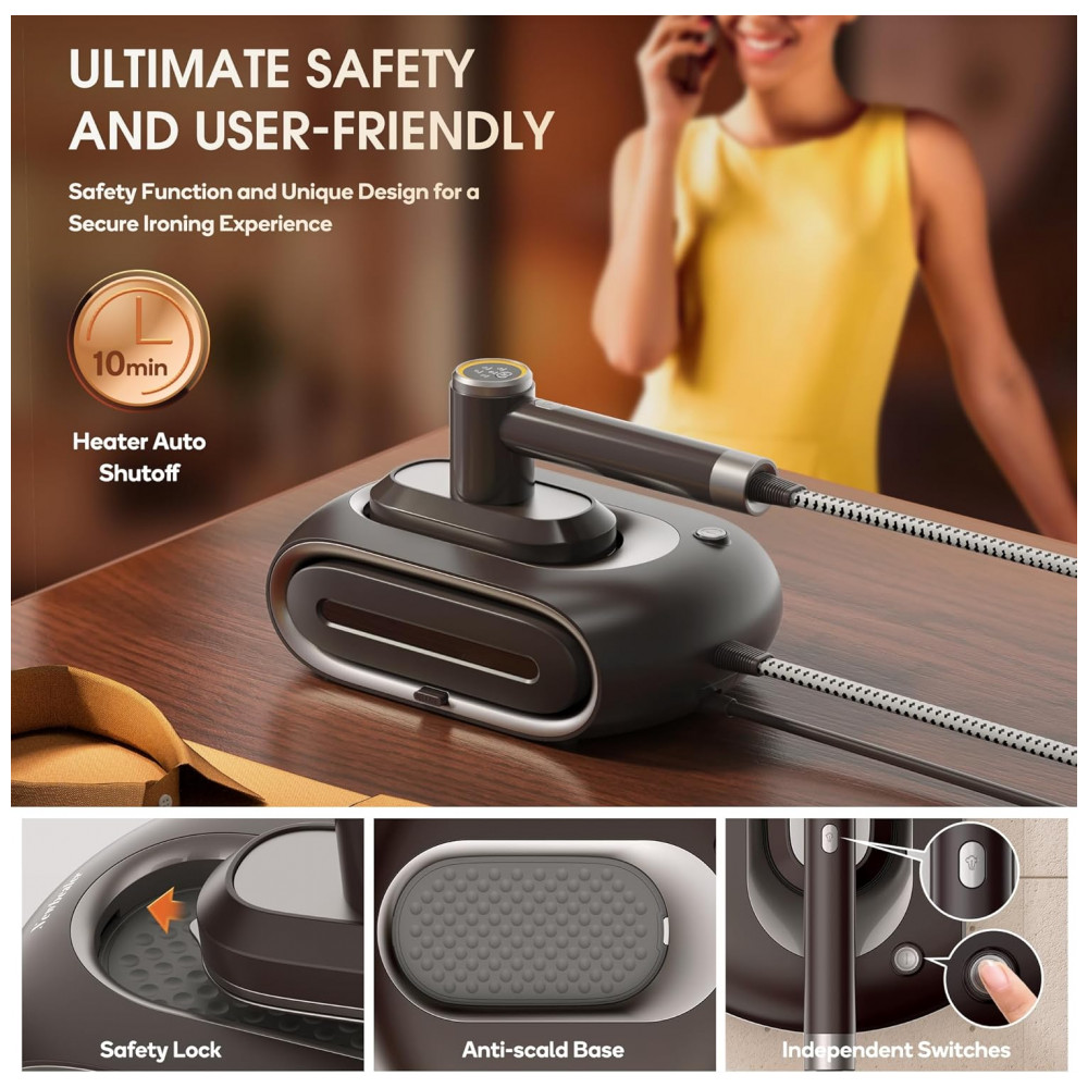 ECTQLS8L93MC0B_7-1.jpg - Steamer, Passadeira e Vaporizador Newbealer 2 em 1 Pro Steam Station, 1550W, 3 Níveis de Vapor Turbo e 3 Modos de Calor Seco para Roupas,