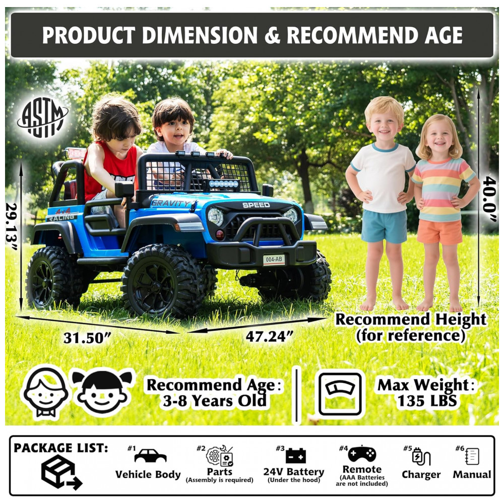 ECTQLTMPCGDF0B_1-1.jpg - Carro Elétrico Infantil Sopbost Azul 24V 2 Lugares 4 Motores 4WD Pneus EVA Controle Bluetooth LED Off-Road