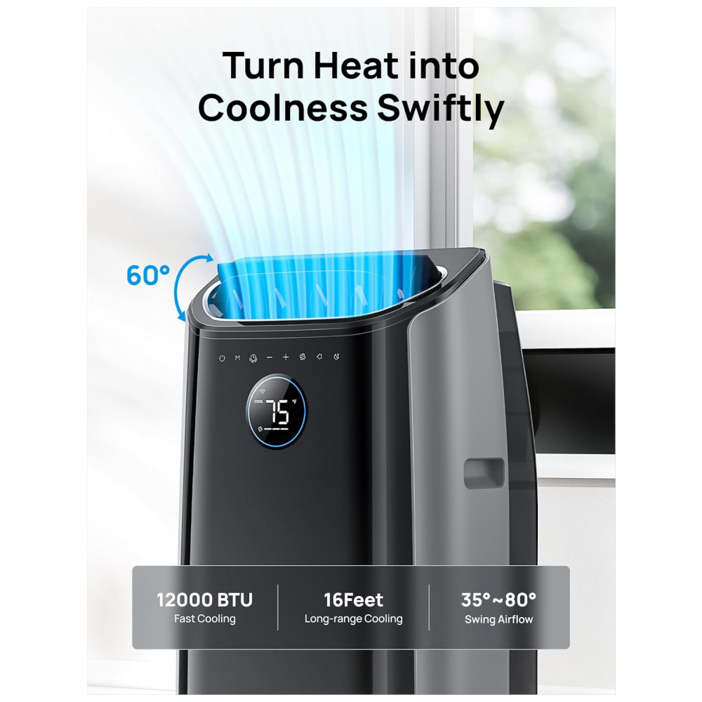 ECTQLXFCQ5SD0B_1-1.jpg - Ar-condicionado Portátil Dreo, Unidade de 12.000 BTU para Quarto com Refrigeração sem Drenagem, Silencioso 46dB, Controle por App por Voz, Temporizado