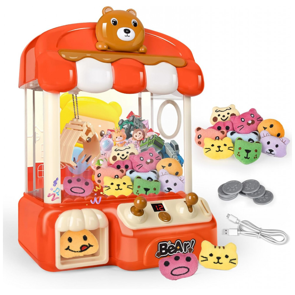 ECTQLZMBWQ8F0B_0-1.jpg - Máquina de Garra Vermelha nicknack – Mini Arcade Infantil com 10 Pelúcias 10 Moedas e Cabo USB