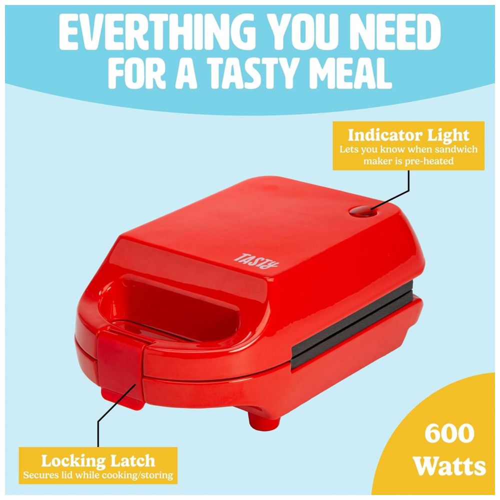 ECTQM8SRZCBC0B_4-1.jpg - Mini Sanduicheira Tasty, Faz Sanduíches, Paninis, Queijos Grelhados, Sobremesas, Resultados Rápidos, Limpeza Fácil, 600W, Vermelho Mini Red