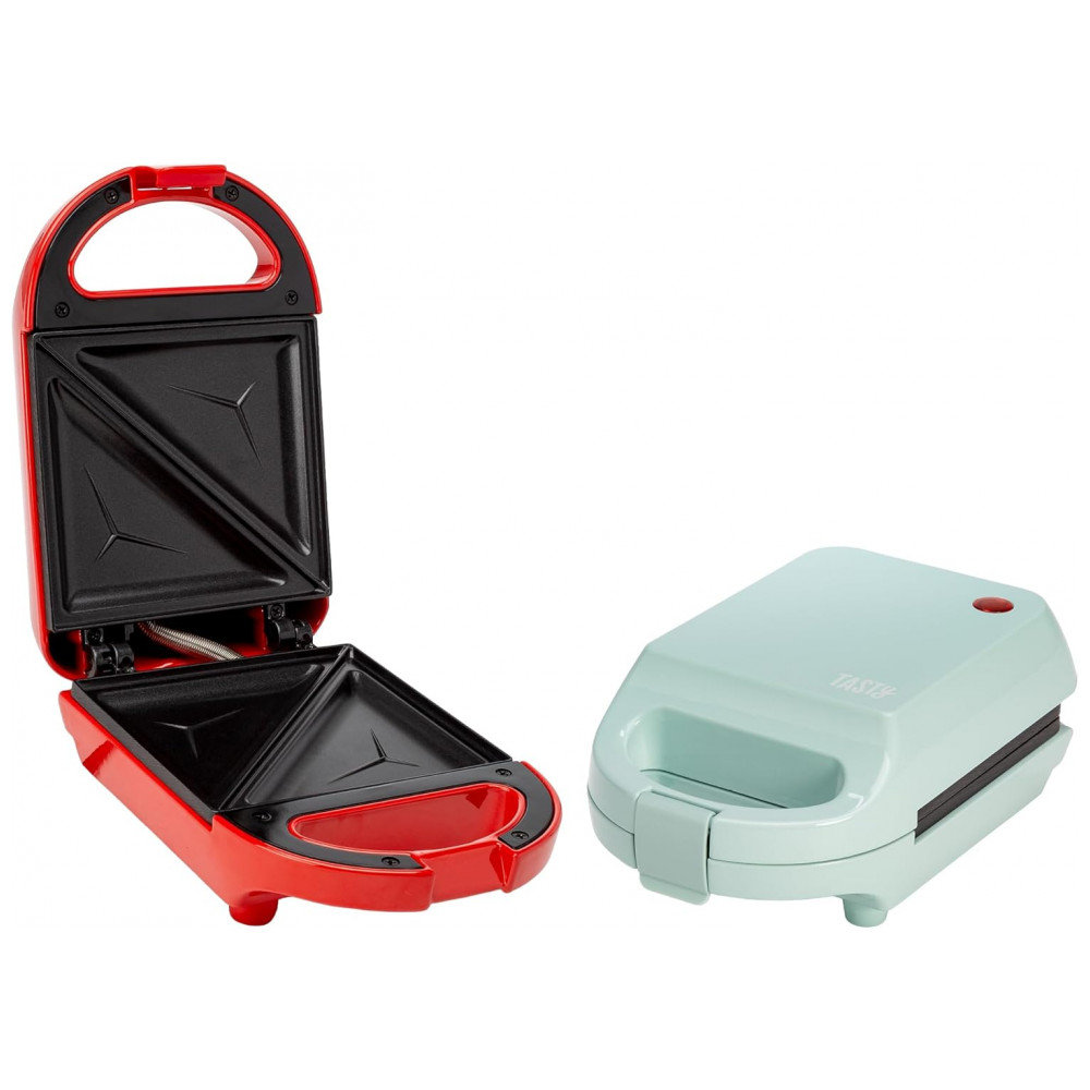 ECTQM8SRZCBC0B_6-1.jpg - Mini Sanduicheira Tasty, Faz Sanduíches, Paninis, Queijos Grelhados, Sobremesas, Resultados Rápidos, Limpeza Fácil, 600W, Vermelho Mini Red