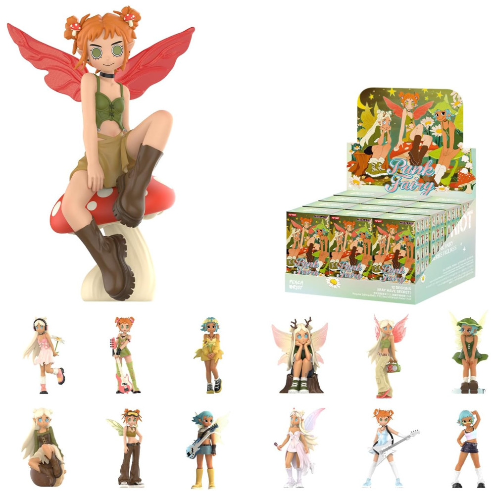 Blind Box,Conjunto de 12 Bonecos POP MART Peach Riot Punk Fairy, Caixa Surpresa, Brinquedos de Ação com Design Variado, Coleção Divertida