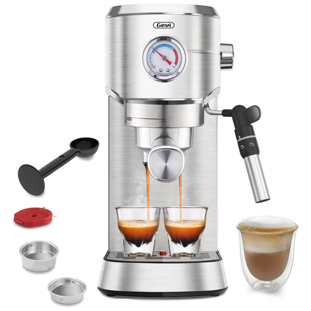 ECTQMCVZDM2D0B_0-1.jpg - Máquina de Espresso 20 Bar, Frother Automático, Controle NTC, Pré-Infusão, Gevi, Inox, Prata, 110V