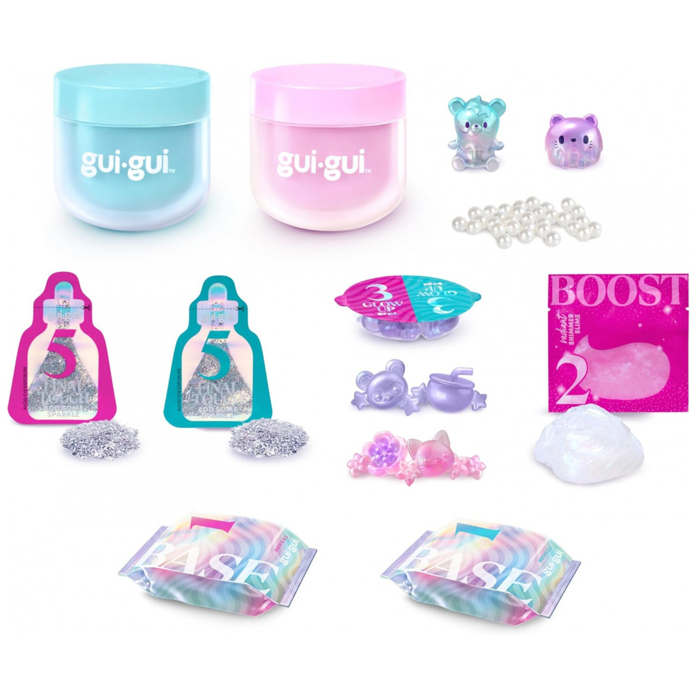 ECTQMGBJZLQD0B_8-1.jpg - Kit Deluxe Gui Gui com 2 Slimes Iridescentes e Perfumadas, 5 Passos para Personalizar seu Slime GlowUp, Recipiente Lacrável e Reutilizável,