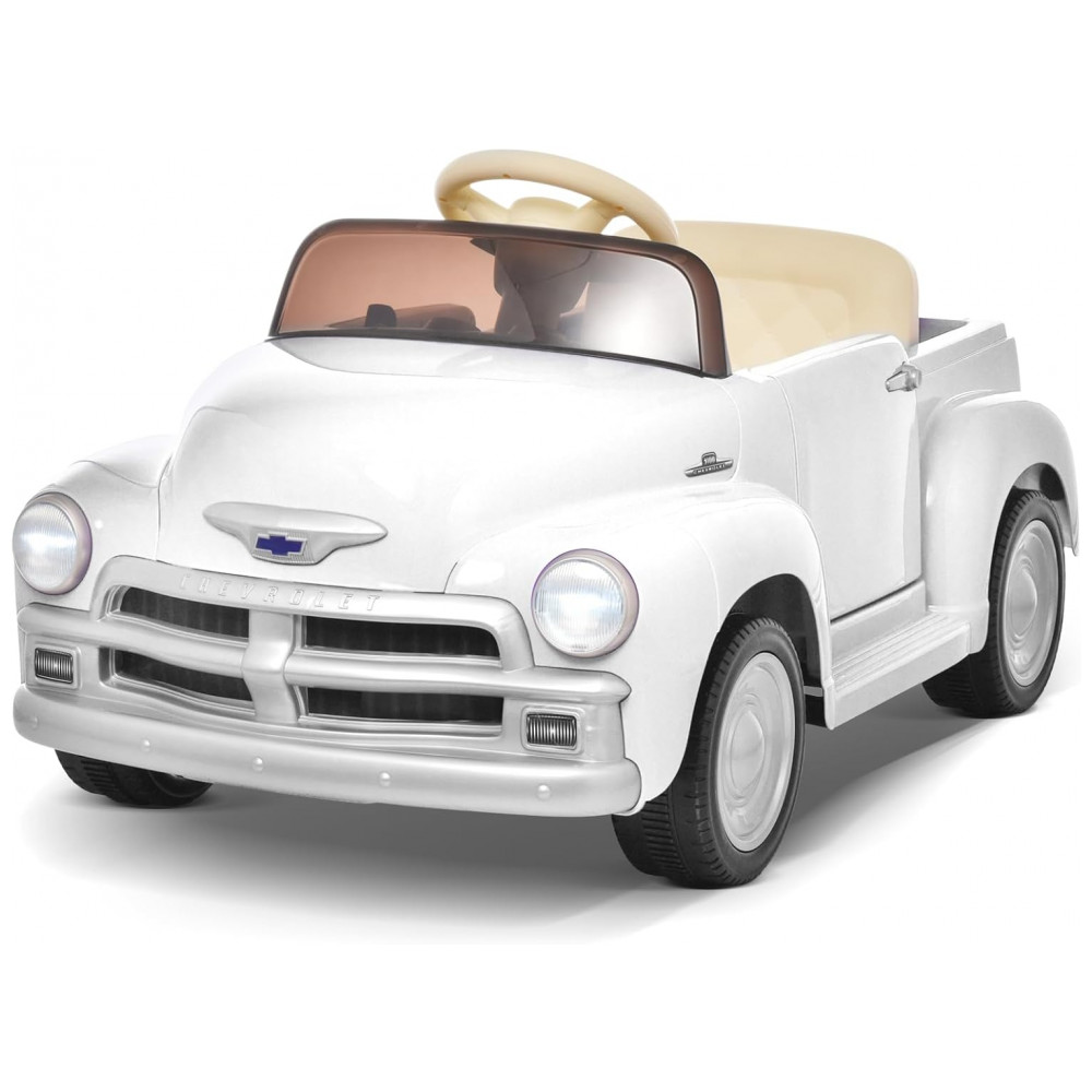 ECTQMJRWJH2C0B_0-1.jpg - Carro Elétrico Infantil Chevrolet 3100 Pickup Licenciado Joywhale 12V, 1 Lugar, 2 Motores, Controle Remoto, 3 Velocidades, Retrô, Branco