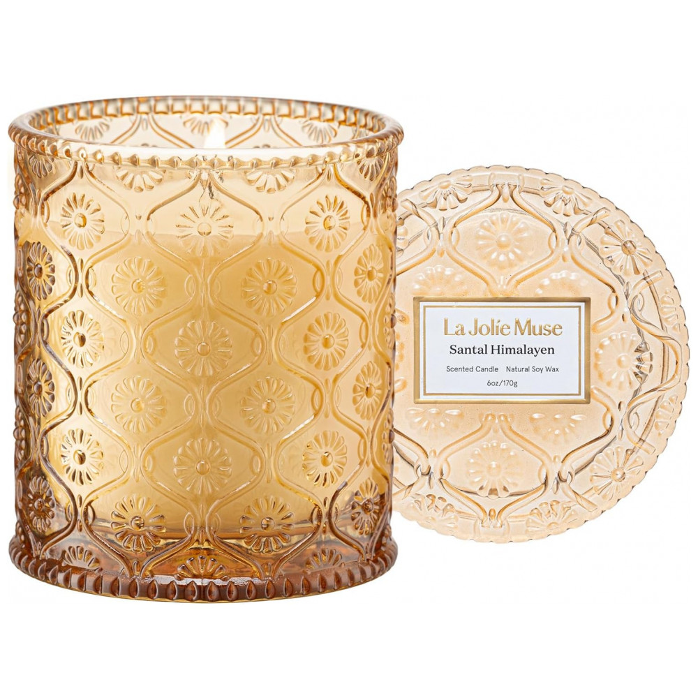Vela Perfumada de Âmbar e Sândalo LA JOLIE MUSE - Vela Santal Himalayen 170g de Luxo de Soja, Queima Limpa e Duradoura - Presente Pronto para Anfitriõ