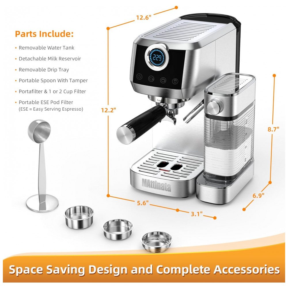 ECTQMKX562SD0B_6-1.jpg - Máquina de Café Expresso e Cappuccino 20 Bar, Touchscreen, Vaporizador Automático, 1,45L, MAttinata, Inox, Prata, 110V