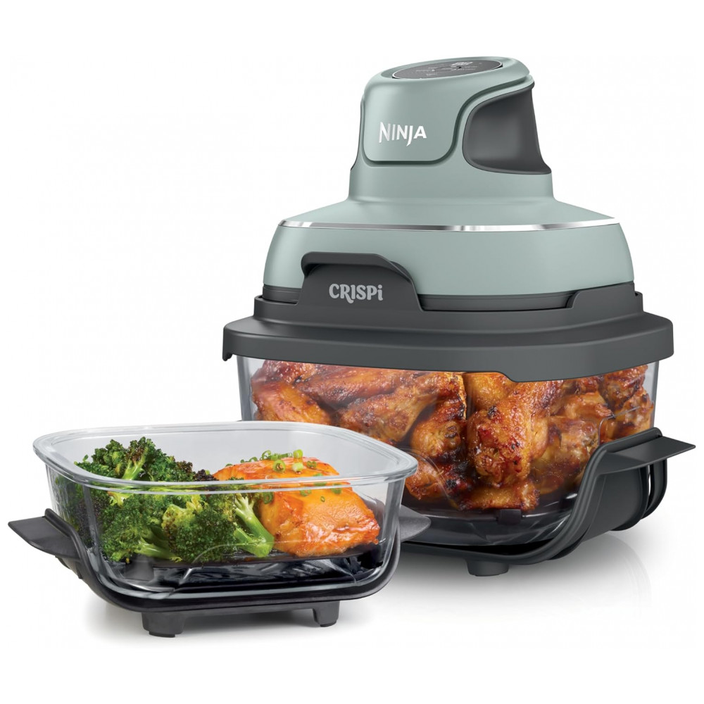 ECTQMKZ6BFJD0B_0-1.jpg - Ninja Crispi Air Fryer Fritadeira - Forno de Vidro Portátil, Compacto e Poderoso, 3,78 litros, 6 Copos, Contêineres de Vidro CleanCrisp, Cozimento Rápido,