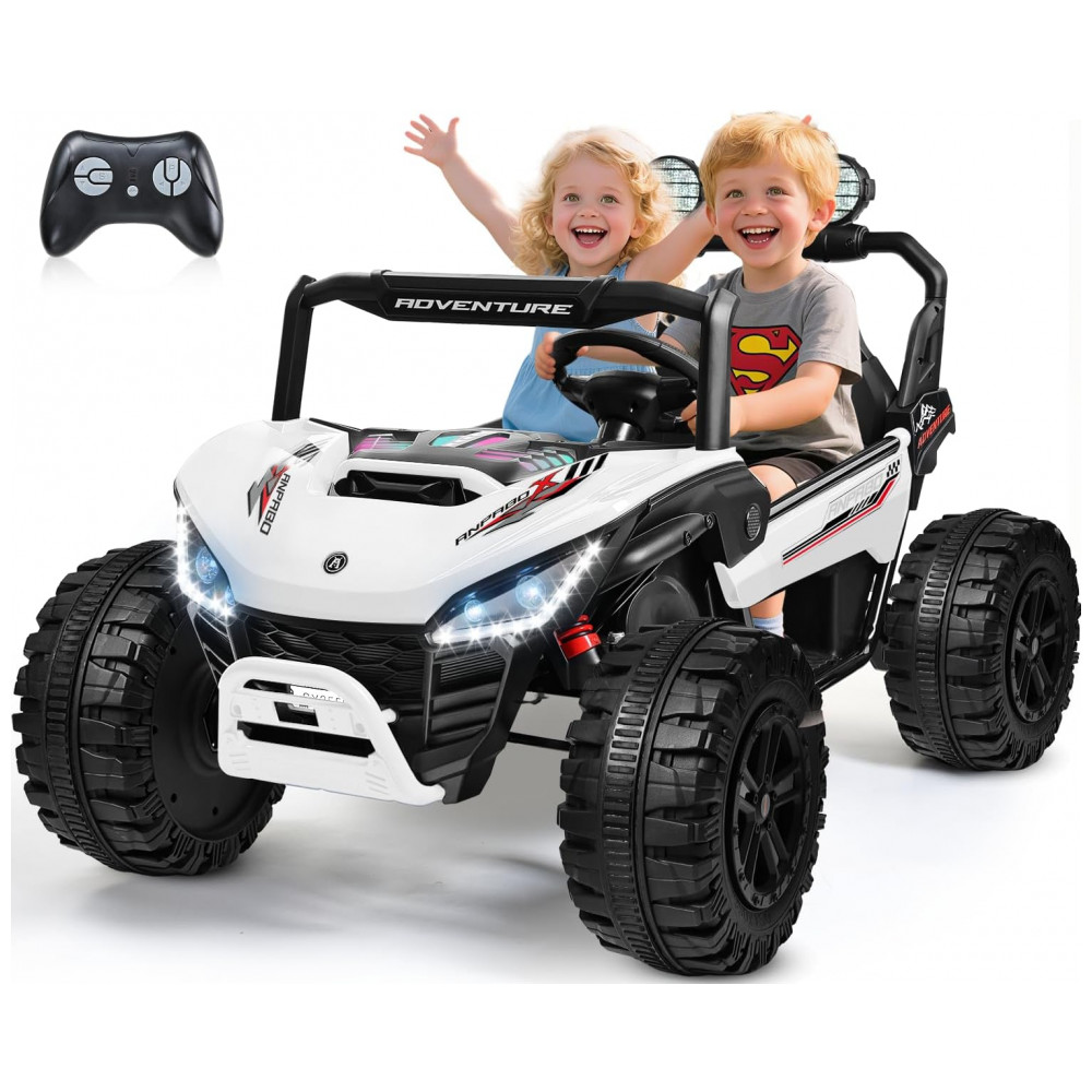 ECTQMNVNWGGF0B_0-1.jpg - Carro Elétrico Infantil ANPABO Branco 24V 2 Lugares 4 Motores 200W Suspensão Rainbow LED Controle Bluetooth 5.1km/h